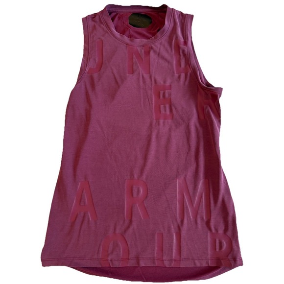 Under Armour Unstoppable Muscle Tank Top Women XS Purple Graphic Open Back Gym - Picture 2 of 10